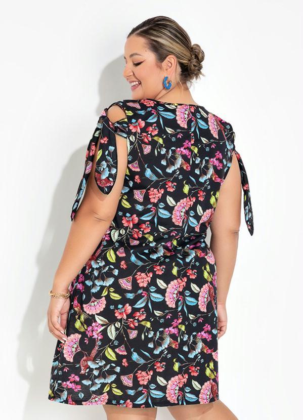 Queima Estoque - Vestido Floral Preto com Amarração Plus Size 2