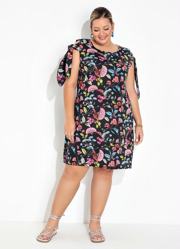 Queima Estoque - Vestido Floral Preto com Amarração Plus Size 4