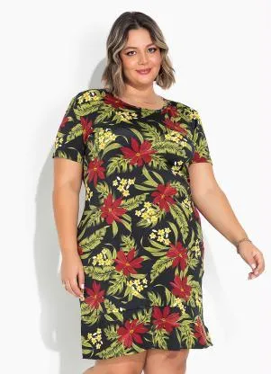 Marguerite - Vestido Floral Preto com Babado Plus Size - MARGUERITE
