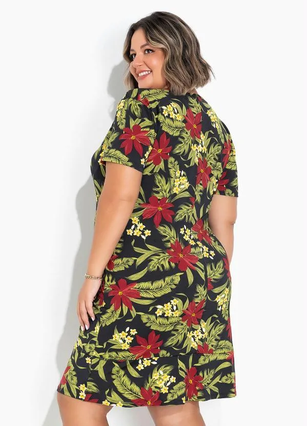 Marguerite - Vestido Floral Preto com Babado Plus Size 3