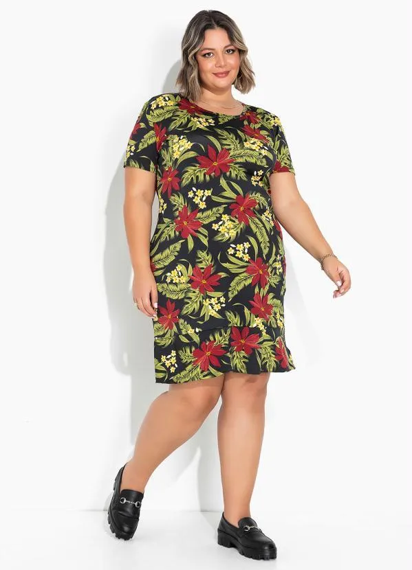Marguerite - Vestido Floral Preto com Babado Plus Size 2