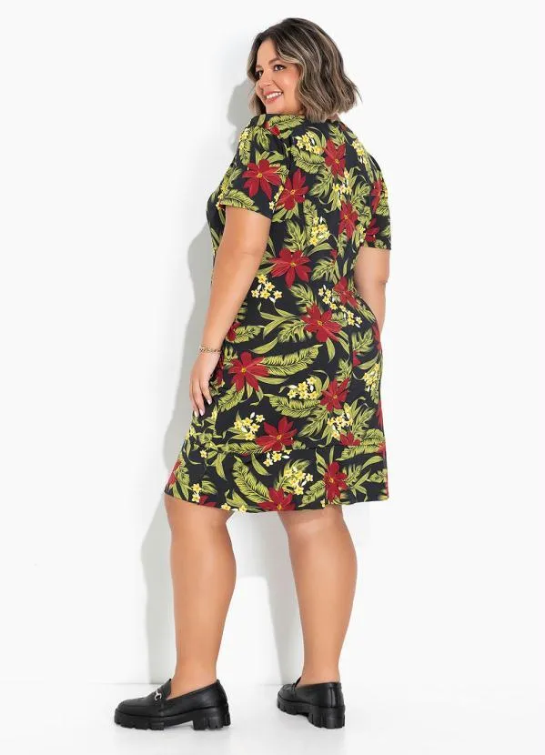 Marguerite - Vestido Floral Preto com Babado Plus Size 1