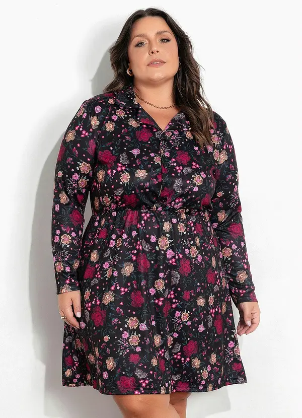 Marguerite - Vestido Floral Preto com Botões Plus Size 4