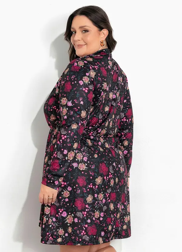 Marguerite - Vestido Floral Preto com Botões Plus Size 3