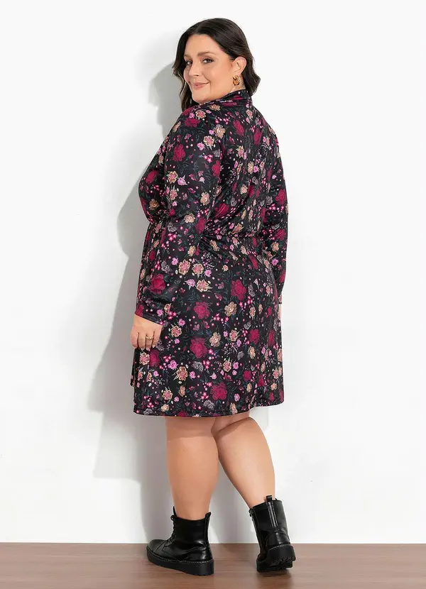 Marguerite - Vestido Floral Preto com Botões Plus Size