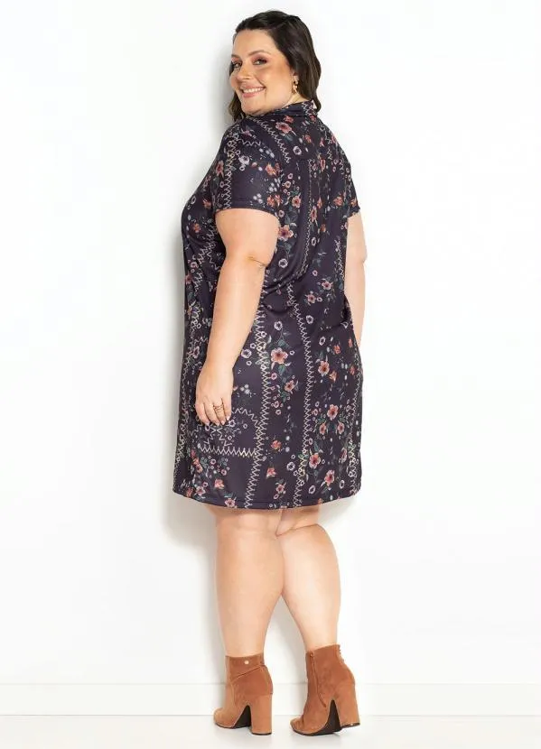 Marguerite - Vestido Floral Preto com Gola e Botões Plus Size 5