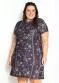 Marguerite - Vestido Chemise Xadrez Azul Plus Size - variação: Floral Preto