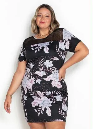 Queima Estoque - Vestido Floral Preto com Recorte Plus Size - QUEIMA ESTOQUE