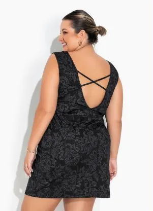 Marguerite - Vestido Floral Preto com Tiras Plus Size - MARGUERITE