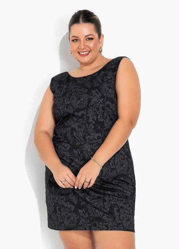 Vestido Floral Preto com Tiras Plus Size Marguerite