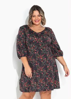 Marguerite - Vestido Floral Preto Evasê Plus Size - MARGUERITE