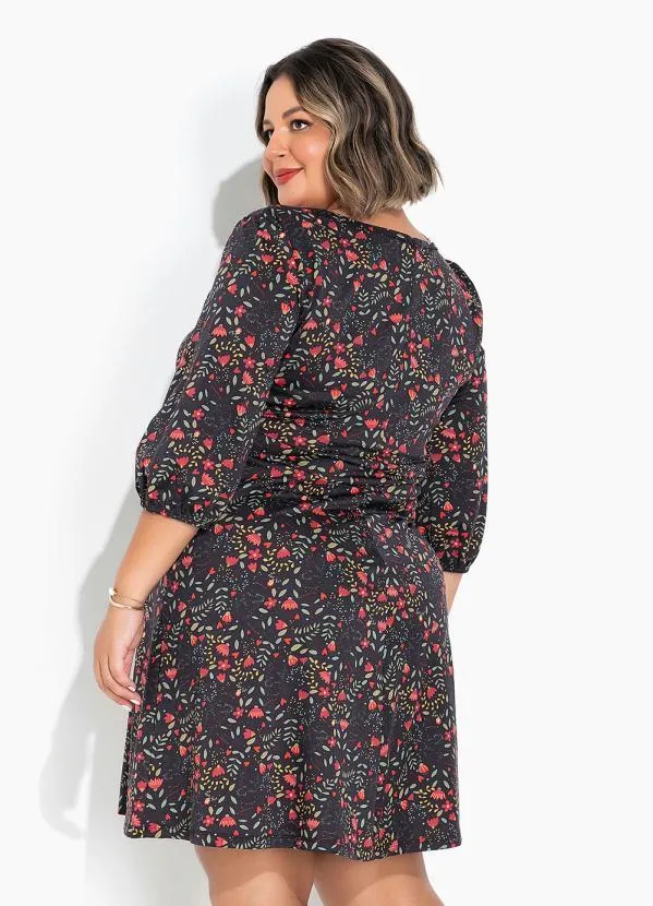 Marguerite - Vestido Floral Preto Evasê Plus Size 2