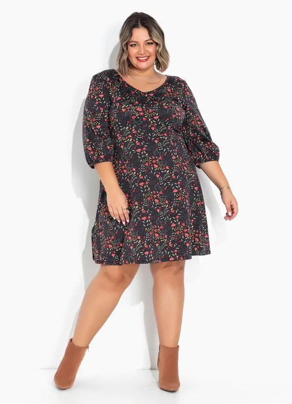 Marguerite - Vestido Floral Preto Evasê Plus Size 3