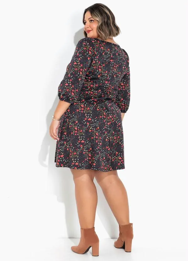 Marguerite - Vestido Floral Preto Evasê Plus Size 4