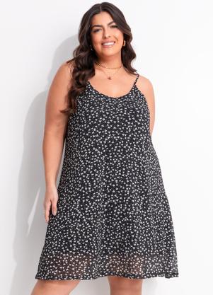 Vestido (Floral Preto Liberty) em Tule Plissado