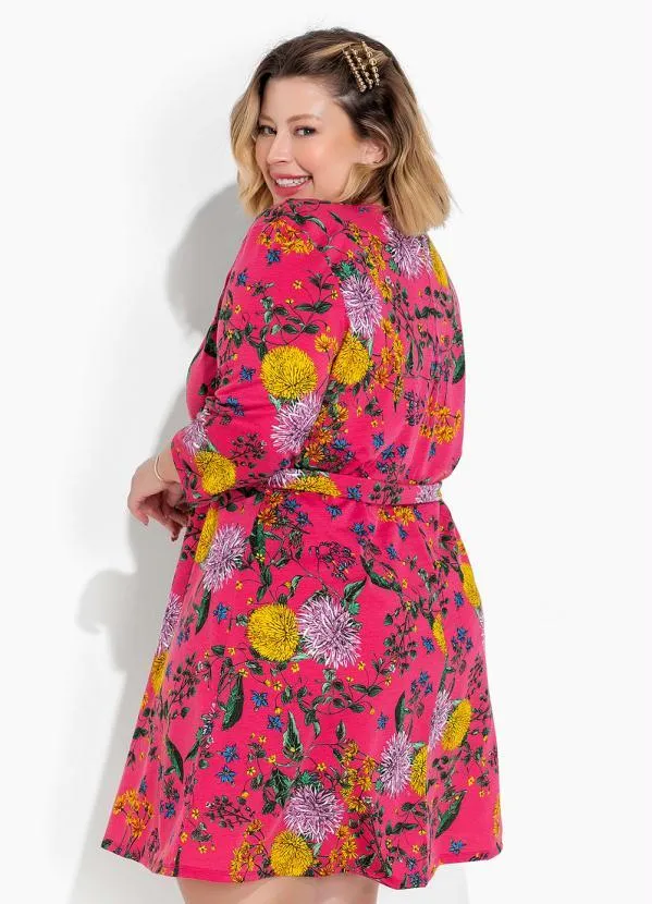 Marguerite - Vestido Floral Rosa com Faixa Grátis Plus Size 2