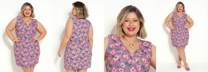 Vestido Floral Roxo Transpassado Plus Size