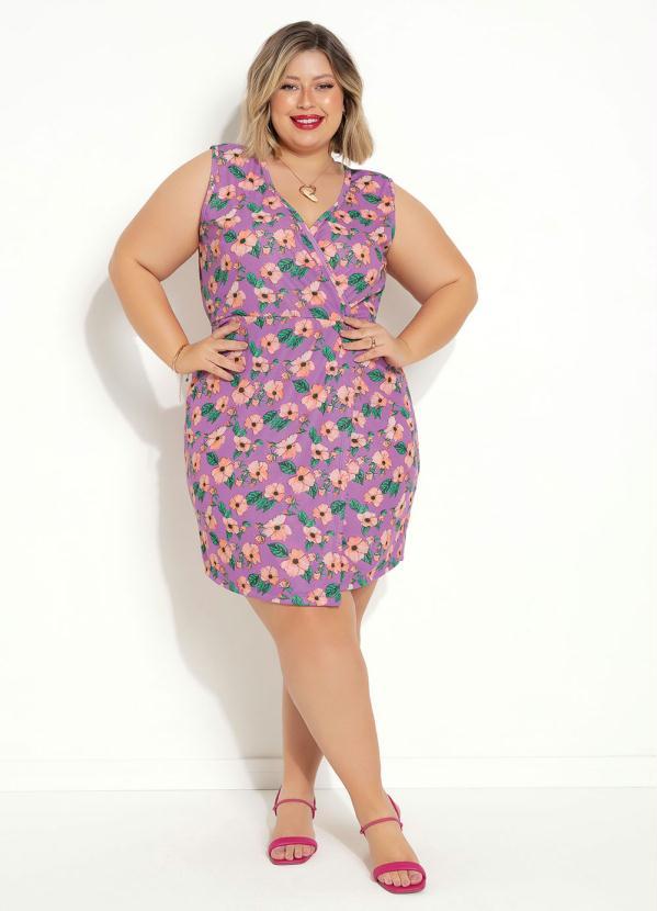 Marguerite - Vestido Floral Roxo Transpassado Plus Size 4