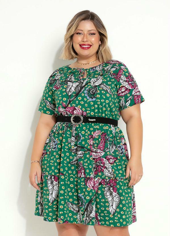 Vestido (Floral Verde) com Babado Plus Size