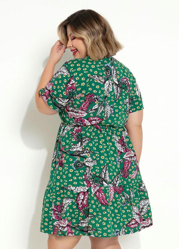 Marguerite - Vestido Floral Verde com Babado Plus Size 2