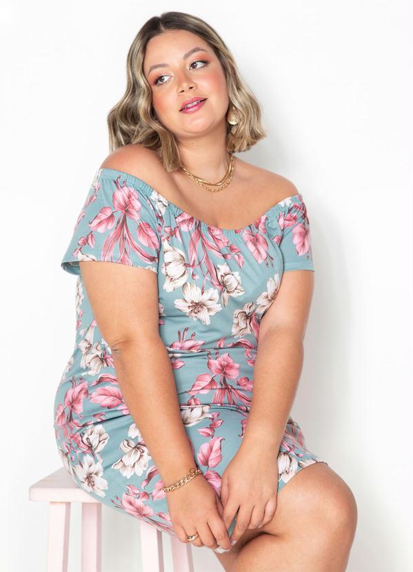 Outlet - Vestido Floral Verde Ombro a Ombro Plus Size 3
