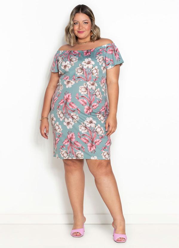 Outlet - Vestido Floral Verde Ombro a Ombro Plus Size 4