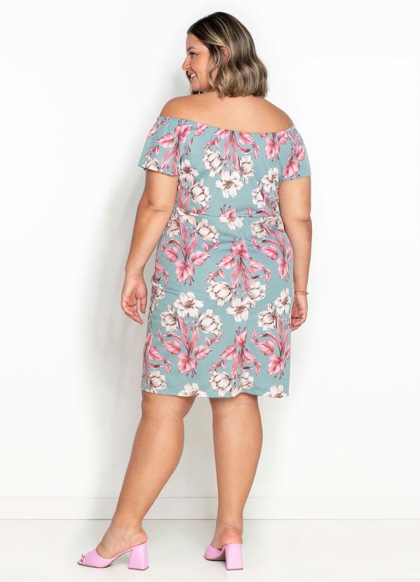 Outlet - Vestido Floral Verde Ombro a Ombro Plus Size 5