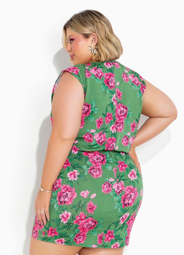 Outlet - Vestido Floral Verde Transpassado Plus Size 2
