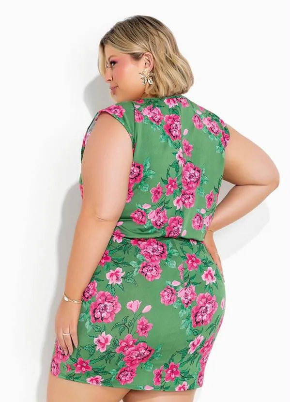 Queima Estoque - Vestido Floral Verde Transpassado Plus Size 2