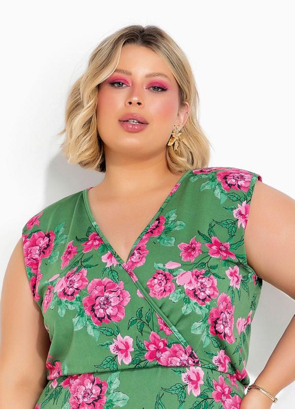 Outlet - Vestido Floral Verde Transpassado Plus Size 3