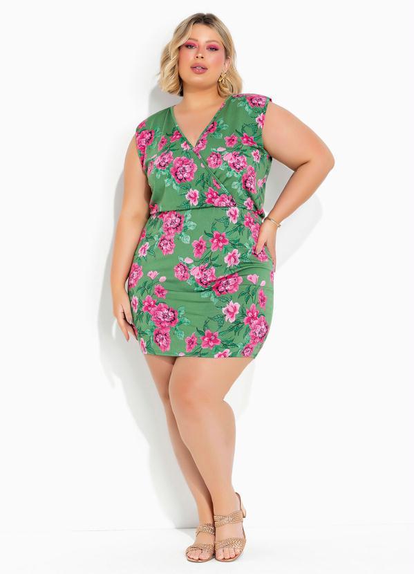 Outlet - Vestido Floral Verde Transpassado Plus Size 4