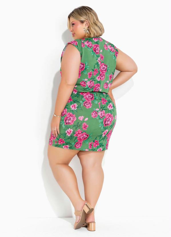 Outlet - Vestido Floral Verde Transpassado Plus Size 5