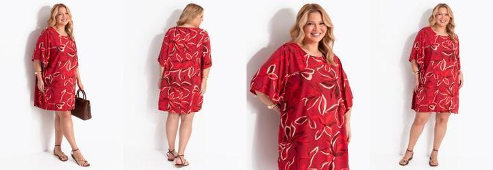 Vestido Floral Vermelho em Viscose Plana