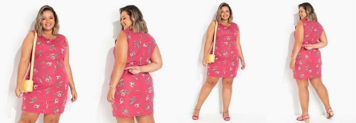 Vestido Floral Vermelho Tubinho Plus Size