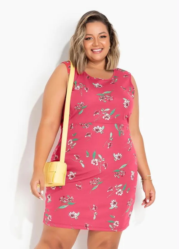 Marguerite - Vestido Floral Vermelho Tubinho Plus Size