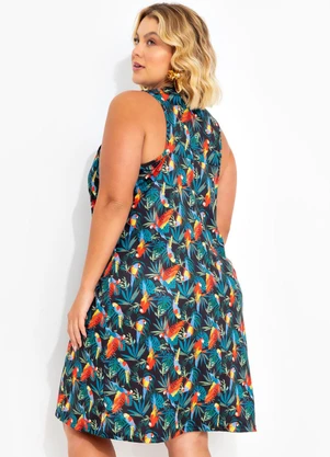 Marguerite - Vestido Folhagem Araras em Jersey Acetinado - MARGUERITE
