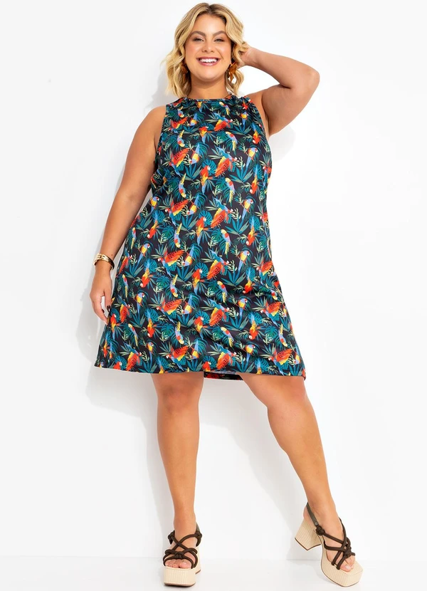 Marguerite - Vestido Folhagem Araras em Jersey Acetinado 3