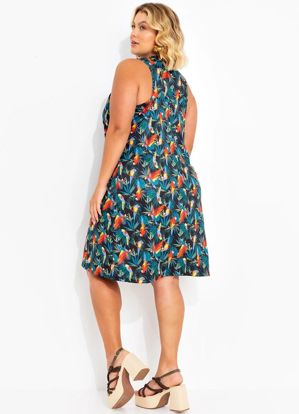 Marguerite - Vestido Folhagem Araras em Jersey Acetinado 4