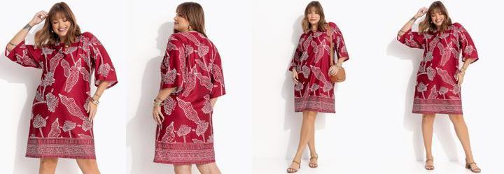 Vestido Folhagem Barrada em Malha Fria