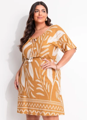 Marguerite - Vestido Folhagem Bege em Malha de Viscose - MARGUERITE