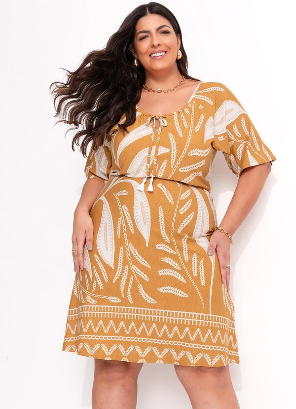 Marguerite - Vestido Folhagem Bege em Malha de Viscose 4