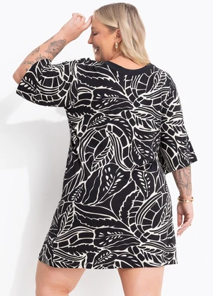 Marguerite - Vestido Folhagem Preta em Malha de Viscose - MARGUERITE