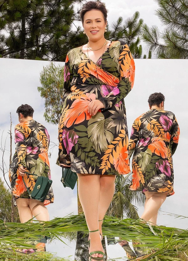 Marguerite - Vestido Folhagem Preta em Malha