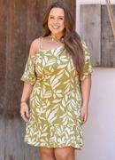 Vestido Folhagem Verde em Malha de Viscose