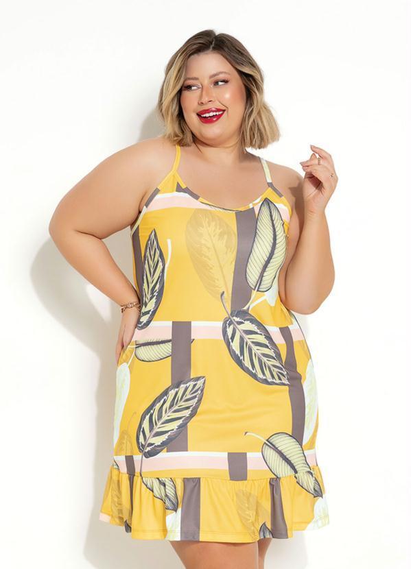 Marguerite - Vestido Folhas Amarelo com Babado Plus Size 2