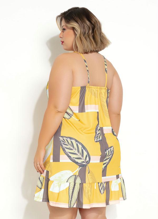 Marguerite - Vestido Folhas Amarelo com Babado Plus Size 3