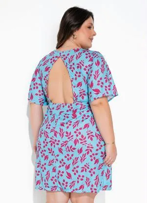 Marguerite - Vestido Folhas Azul com Recorte Vazado Plus Size - MARGUERITE