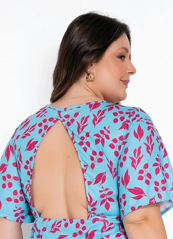 Marguerite - Vestido Folhas Azul com Recorte Vazado Plus Size 3