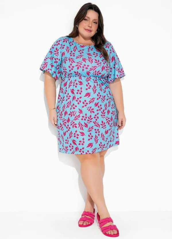 Marguerite - Vestido Folhas Azul com Recorte Vazado Plus Size 4