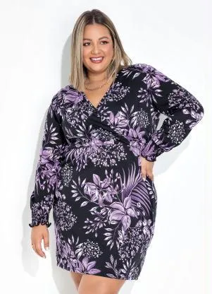 Marguerite - Vestido Folhas Roxo com Lastex Plus Suze - MARGUERITE
